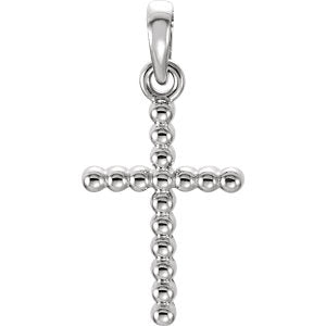14K White 13.5x9.4 MM Beaded Cross Pendant