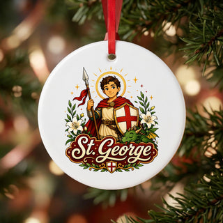 St. George and the Dragon Ceramic Ornament hanging on a Christmas tree