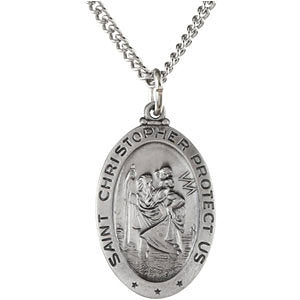 Sterling Silver Oval St. Christopher Pendant Medl with Chain