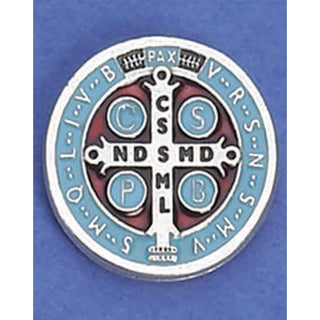 6-pack - Saint Benedict Lapel Pin - Silver Tone Light Blue