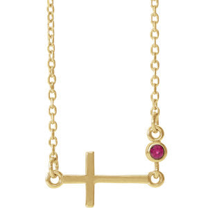14K Gold Ruby Sideways Accented Cross 16-18" Necklace