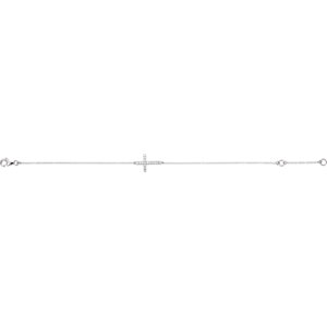Sterling Silver Cubic Zirconia Sideways Cross 8" Bracelet
