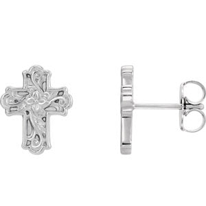 Sterling Silver Floral-Inspired Cross Earrings