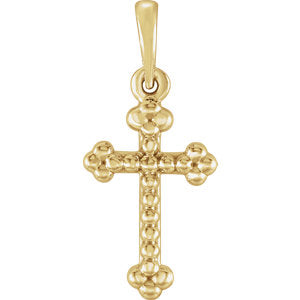 14K Gold Beaded Cross Pendant