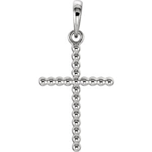 14K White 17.5x12.1 MM Beaded Cross Pendant