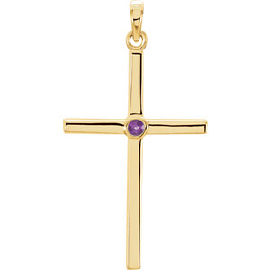 14K Gold Amethyst Cross 30.6x16.6 MM Pendant