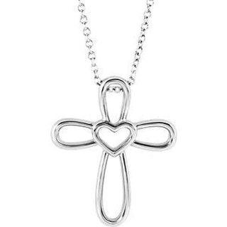 14K White Cross with Heart 16-18" Necklace