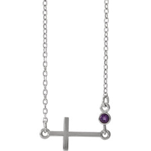 Sterling Silver Amethyst Sideways Accented Cross 16-18" Necklace