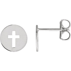 14K White Pierced Cross Earrings