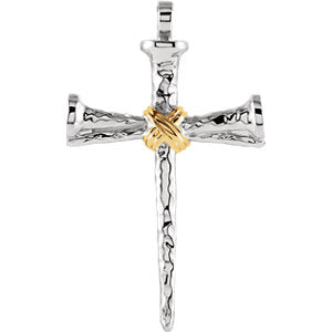 14K Gold & White Nail Cross Pendant