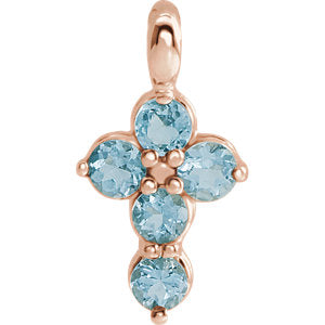 14K Rose Aquamarine Cross Pendant