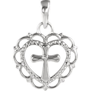 14K White Youth Heart with Cross Pendant