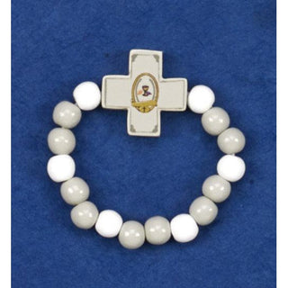 4-pack - White and Gray Wood Stretch First Holy Communion Bracelet