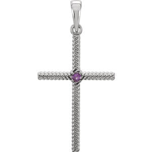 14K White Amethyst 31.95x16.3 MM Rope Design Cross Pendant