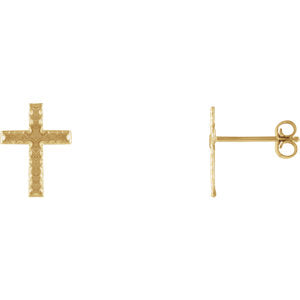 14K Gold 13x9 MM Cross Earrings