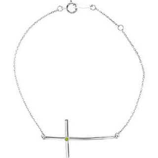 14K White Peridot Sideways Cross Bracelet