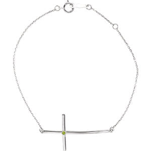 Sterling Silver Imitation Peridot Sideways Cross Bracelet