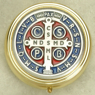 Silver Plated Pyx with Saint Benedict- Enameled