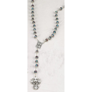 Light Blue Crystal Rose 8mm Rosary with Hand Painted Rose
