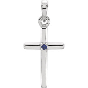 14K White 19.2x9 MM Blue Sapphire Cross Pendant