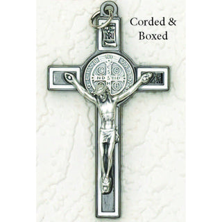 3 inch St Benedict Crucifix: Black/White Cross with Silver Corpus