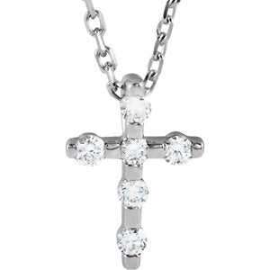 14K White 1/10 CTW Diamond Cross 16-18" Necklace
