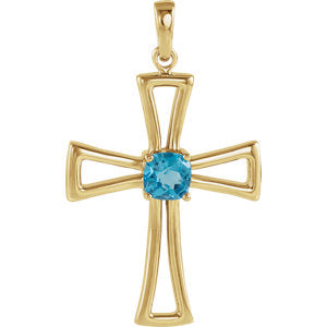 14K Gold Swiss Blue Topaz Cross Pendant