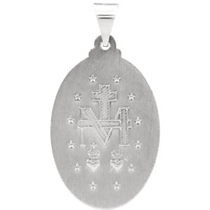 14K White 25x18 MM Oval Hollow Miraculous Medal
