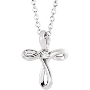 14K White .02 CTW Diamond Cross 16-18" Necklace