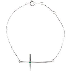 14K White Emerald Sideways Cross Bracelet
