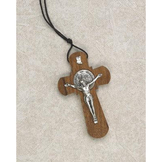 3 inch Wood St Benedict Cross with Cord and Leaflet