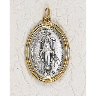 Bulk Miraculous Medal Gold and Silver Toned 1-1/2 inch Oval Medal with Pray for Us on back