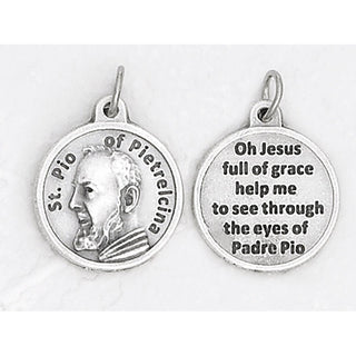 Bulk Saint Pio Silver Tone Round Medals