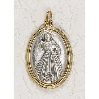 Bulk Divine Mercy Gold and Silver Toned 1-1/2 inch Oval Medal with Pray for Us on back