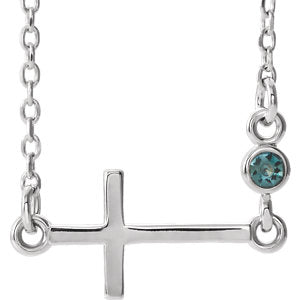 14K White Alexandrite Sideways Accented Cross 16-18" Necklace