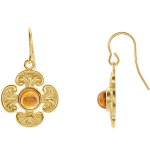 14K Gold Citrine Maltese Cross Earrings
