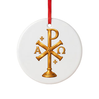 Chi-Rho Alpha and Omega Ceramic Ornament