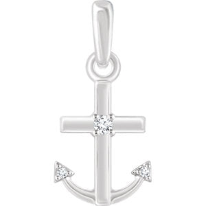 14K White .03 CTW Diamond Anchor Pendant