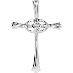 14K White .005 CT Diamond Cross Pendant