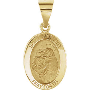 14K Gold 15x11 MM Hollow Oval St. Anthony Medal