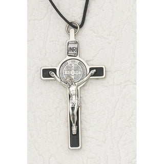 3 inch St Benedict Cross with Black Enamel Cross and Silver Pendant