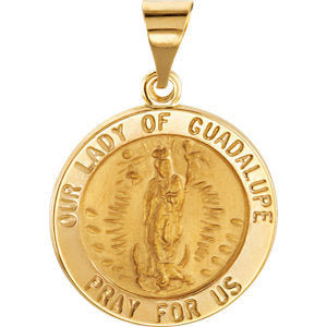 14K Gold 18 MM Round Hollow Our Lady of Guadalupe Medal