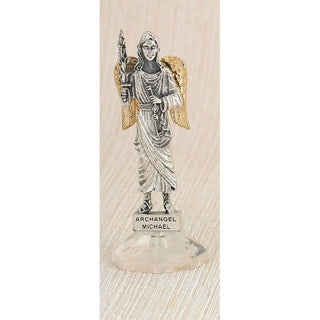 6-pack - Silver & Gold Tone Archangel Michael Adhesive Mini Statue on Acrylic Base
