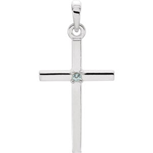 14K White 22.65x11.4 MM Blue Zircon Cross Pendant