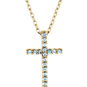 14K Gold Aquamarine Cross 16" Necklace