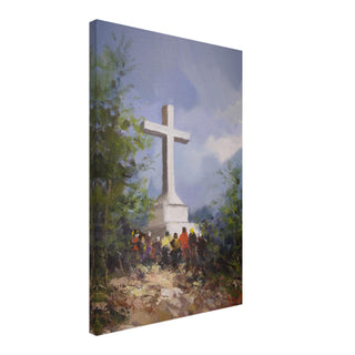 Hilltop Cross with Pilgrims Canvas Print - view 5