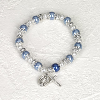 4-pack - Blue Rosary Bracelet with Pearl