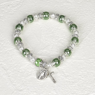 4-pack - Green Rosary Bracelet with Pearl