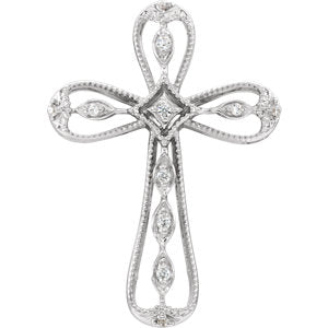14K White .05 CTW Diamond Cross Pendant