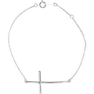 14K White Blue Zircon Sideways Cross Bracelet